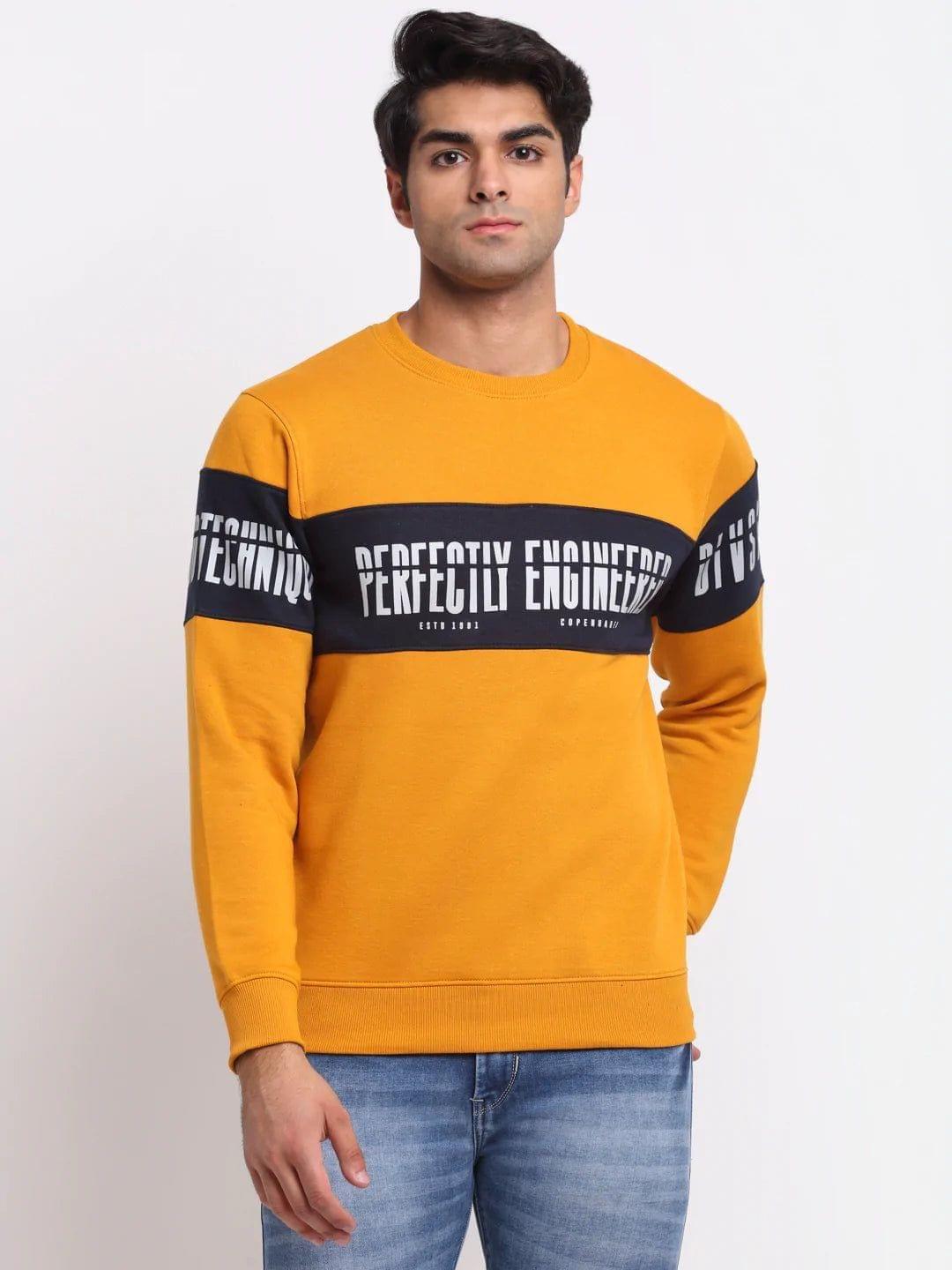 Rodamo  Men Mustard Printed Sweatshirt