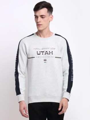 Rodamo  Men Grey Melange Printed Sweatshirt