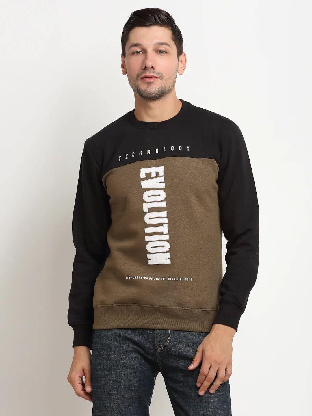 Rodamo Men Olive Brown  Black Printed Sweatshirt