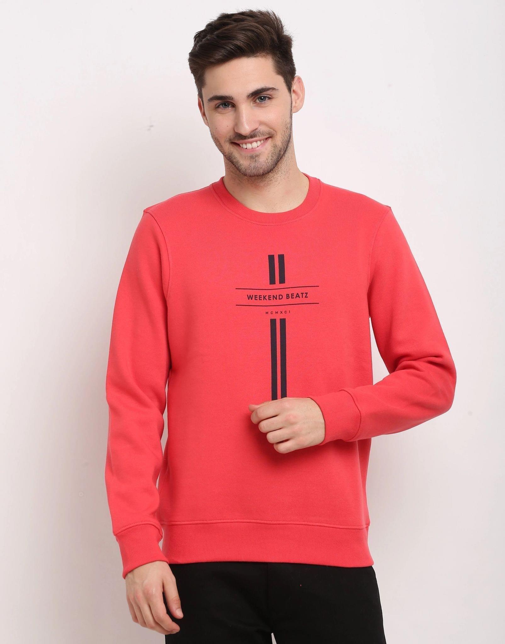 Rodamo  Men Maroon Printed Sweatshirt