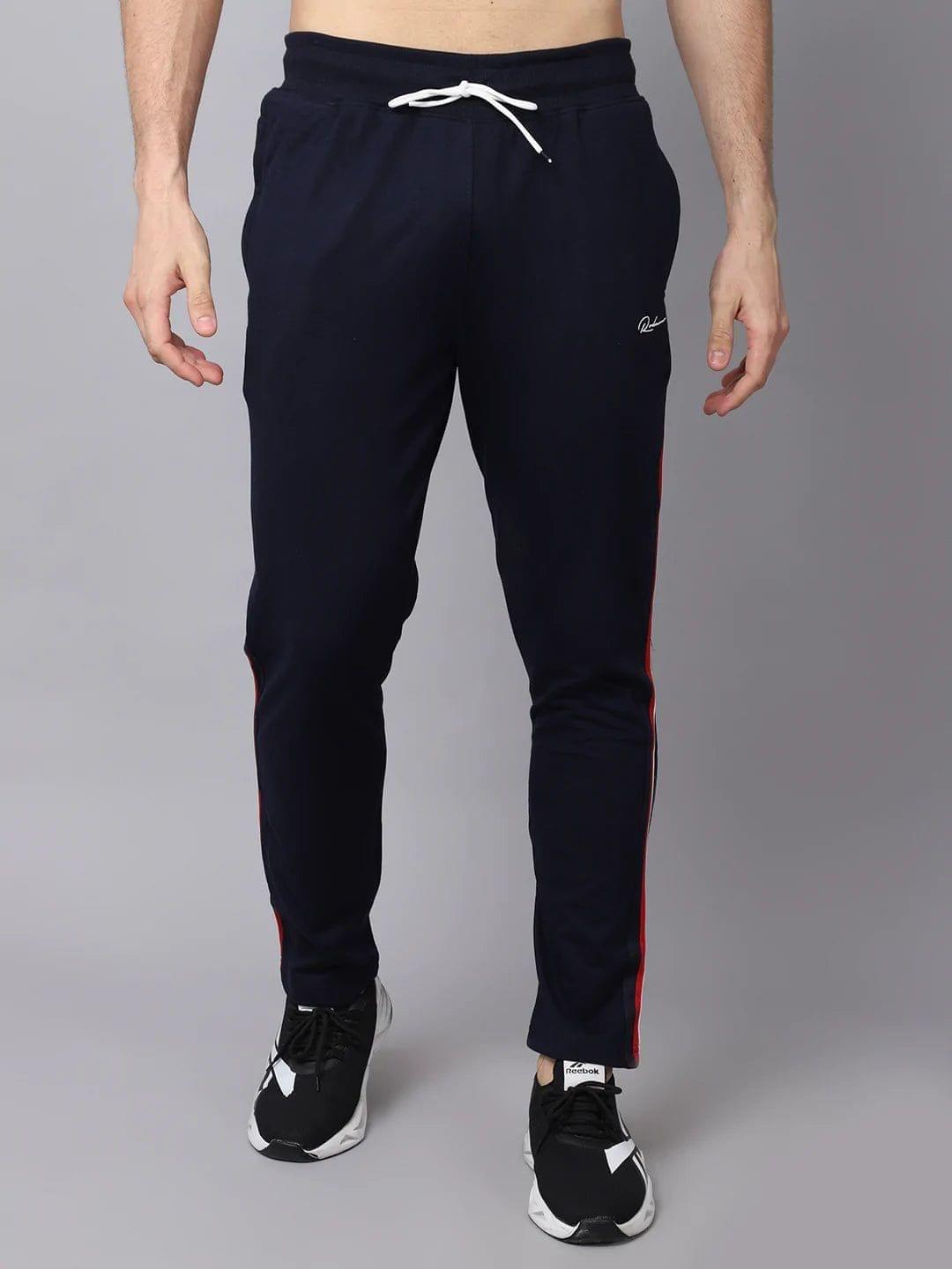 Rodamo  Men Navy Blue  Red Striped Cotton Track Pant