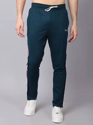 Rodamo Men Teal Green Solid Slim Fit Track Pants With Side Stripes