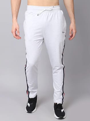 Rodamo Men Grey Striped Slim-Fit Cotton Track Pants