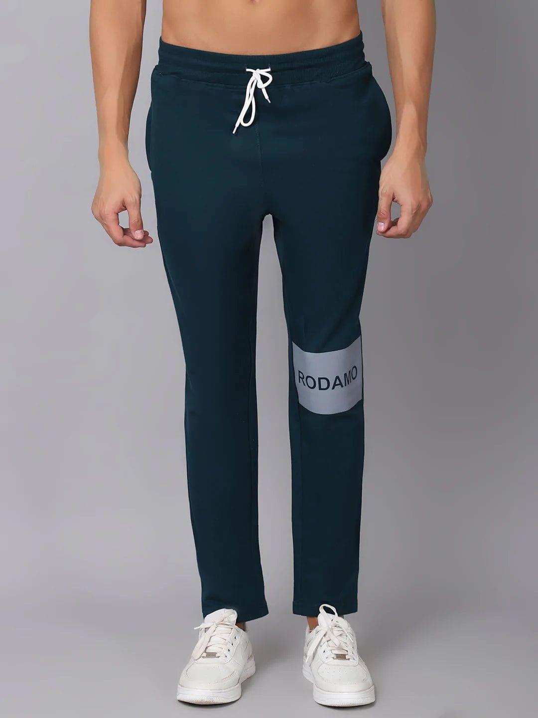 Rodamo  Men Teal-Green Solid Track Pants