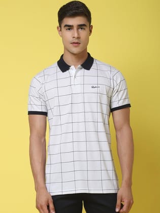 Rodamo Checked Polo Collar Cotton Slim Fit T-shirt