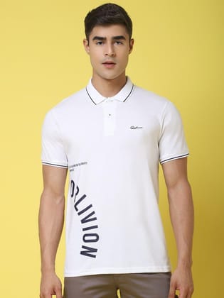 Rodamo Typography Printed Polo Collar Cotton Slim Fit T-shirt