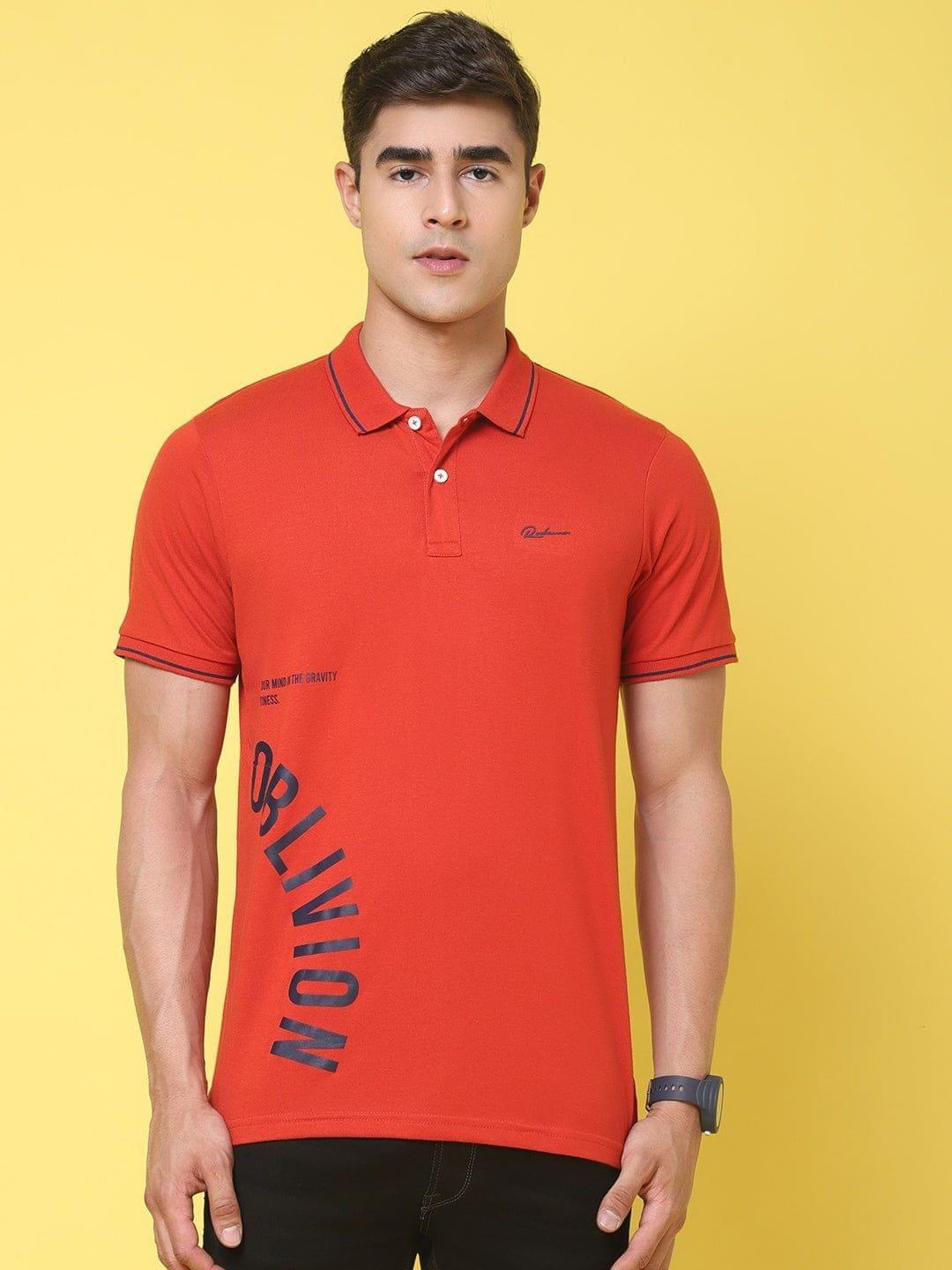 Rodamo Typography Printed Polo Collar Cotton Slim Fit T-shirt