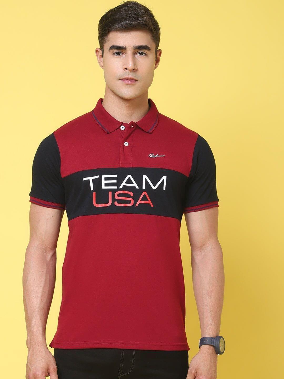 Rodamo Typography Printed Polo Collar Slim Fit T-shirt