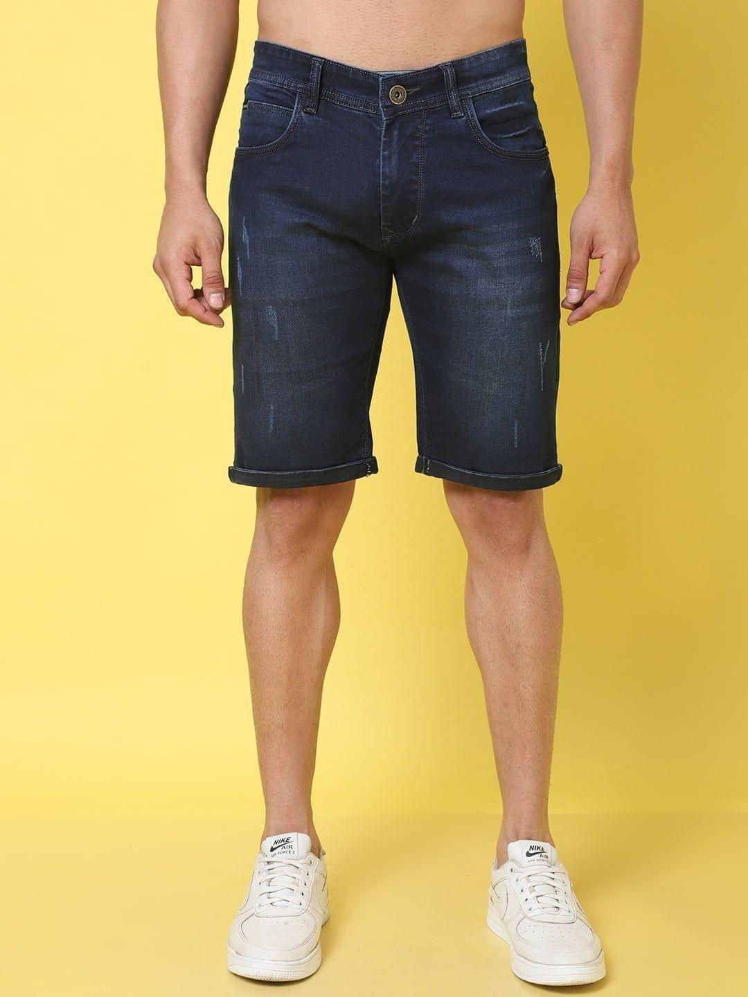 Rodamo Men Blue Washed Slim Fit Cotton Denim Shorts