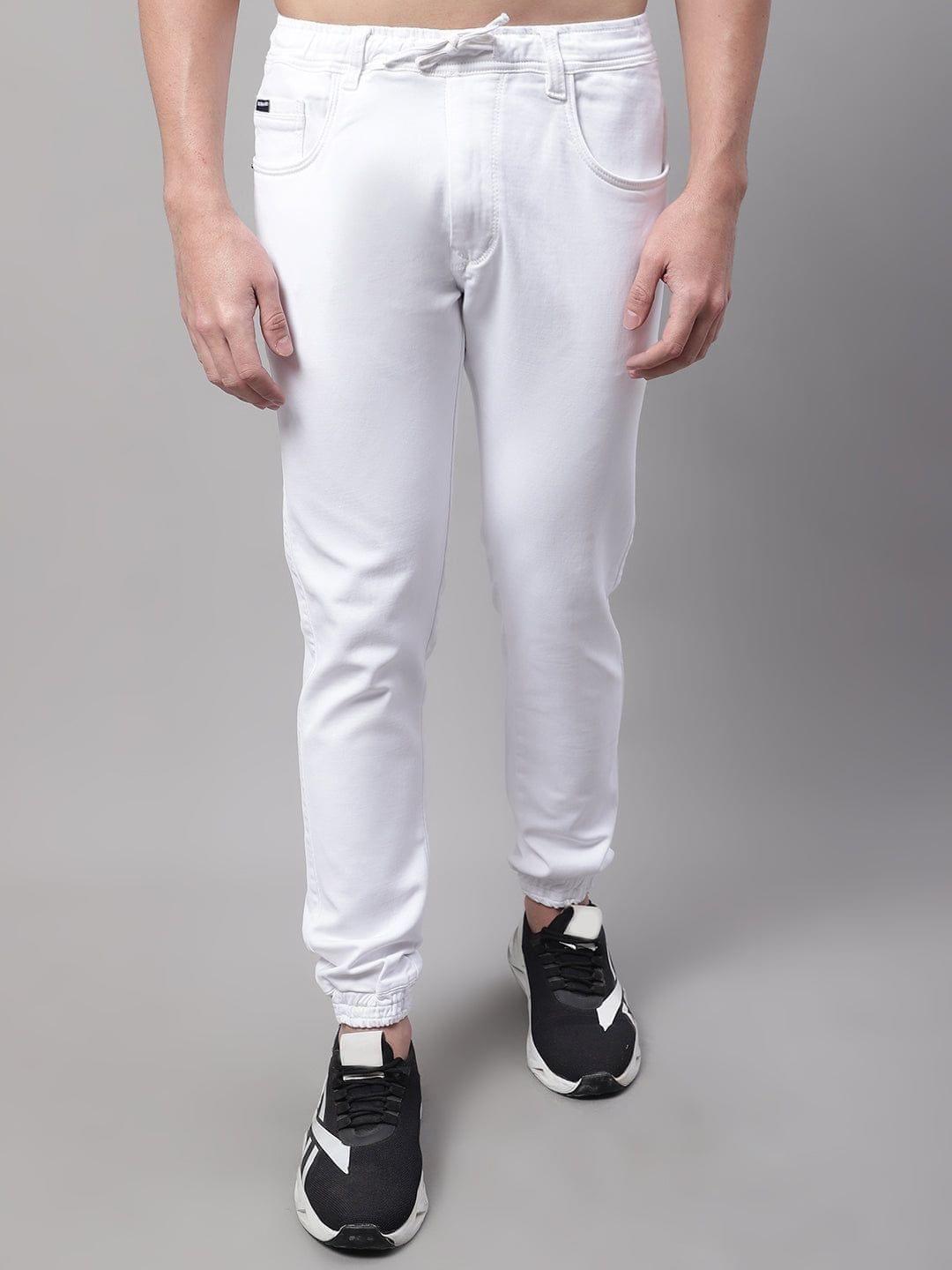 Rodamo Men White Slim Fit Mid Rise Solid Jogger Jeans