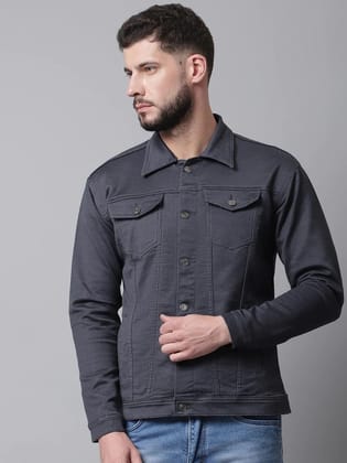 Rodamo Men Grey Denim Cotton Jacket with Patchwork