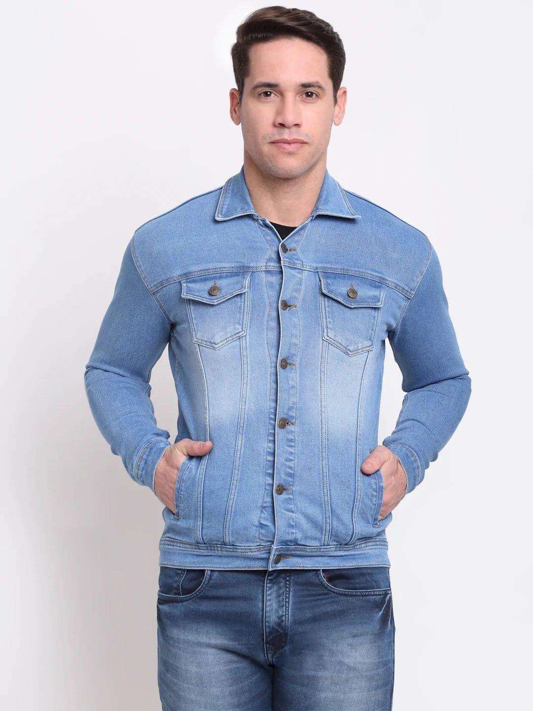 Rodamo Men Blue Washed Denim Jacket with Patchwork