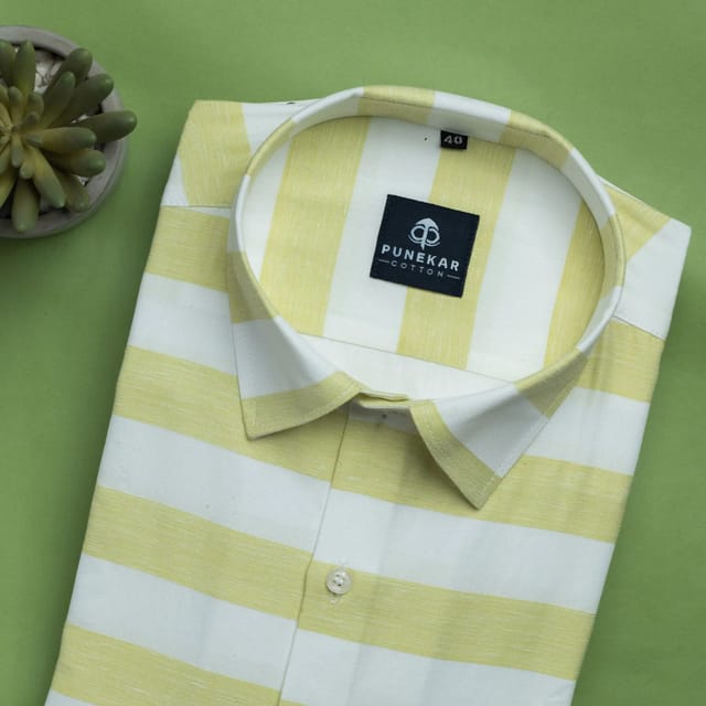 Punekar Cotton Multi Color Lining Criss Cross Woven Cotton Shirt for M