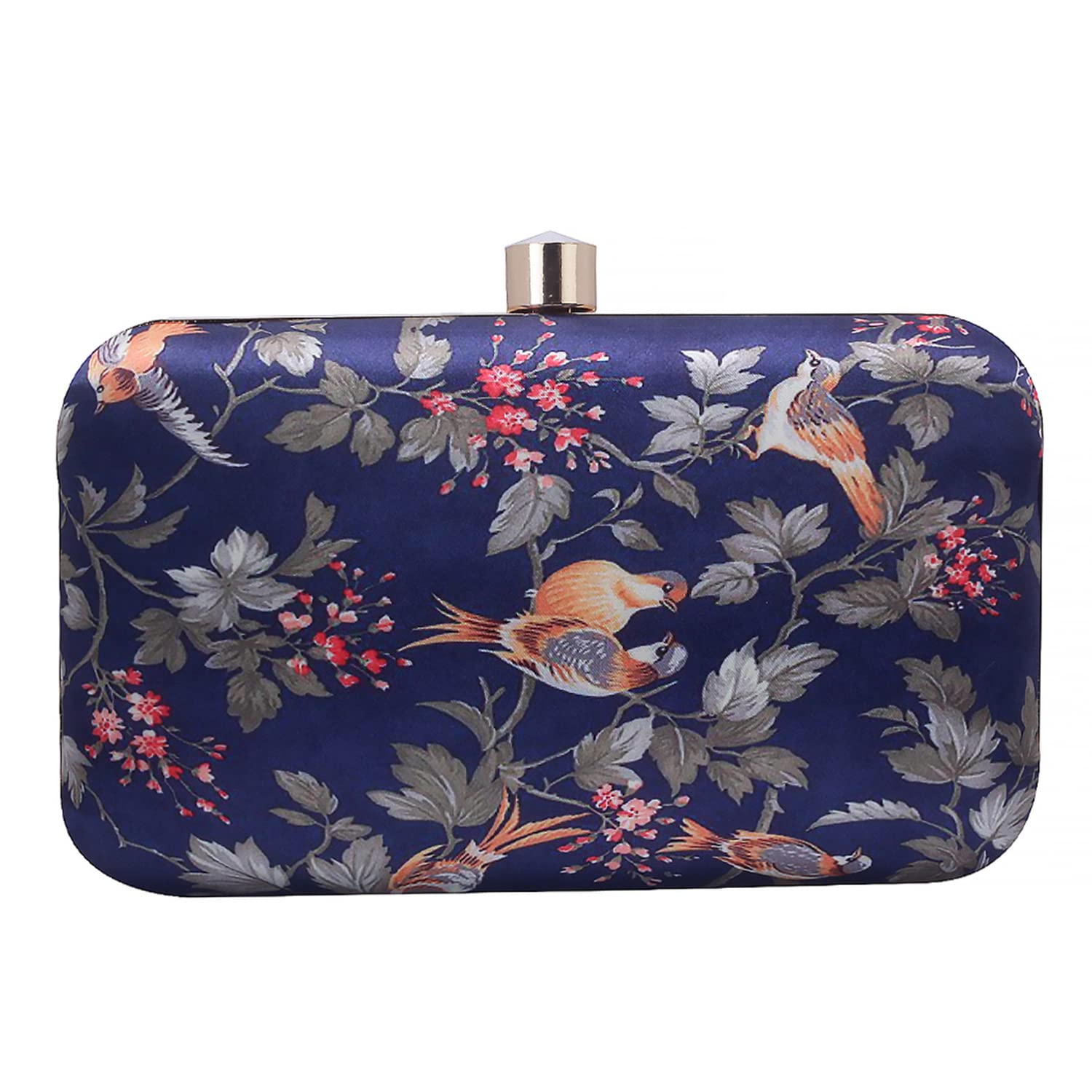 DARK BLUE WOMEN SILK SATIN FABRIC HAND CLUTCH CUM SLING BAG