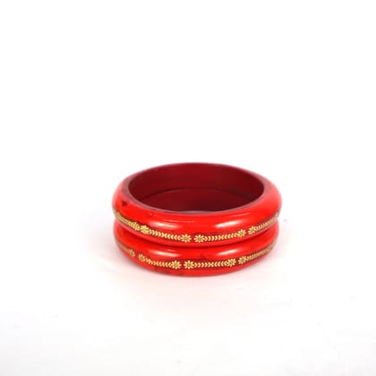 Rajasthani Inner Gold Work Lac Bangles Set - Red 2.8 (Pair 2)