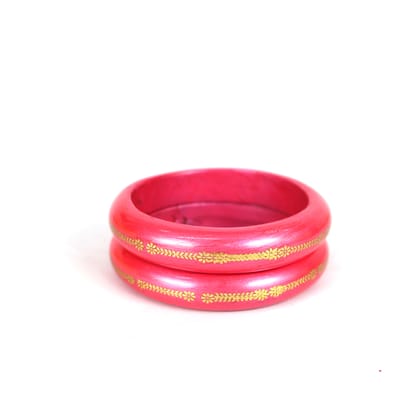 HM Rajasthani Inner Gold Work Lac Bangles Set - Pink 2.8 (Pair 2)