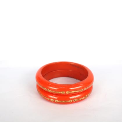 HM  Rajasthani Inner Gold Work Lac Bangles Set - Orange 2.8 (Pair 2)