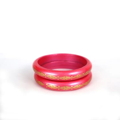 HM  Rajasthani Flowers Design  Work Lac Bangles Set - Dark Pink (Pair 2)