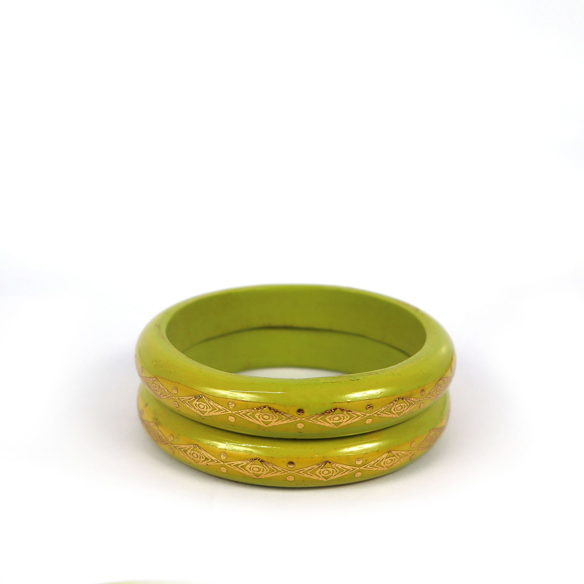 HM  Rajasthani Flowers Design  Work Lac Bangles Set - Parrot green (Pair 2)