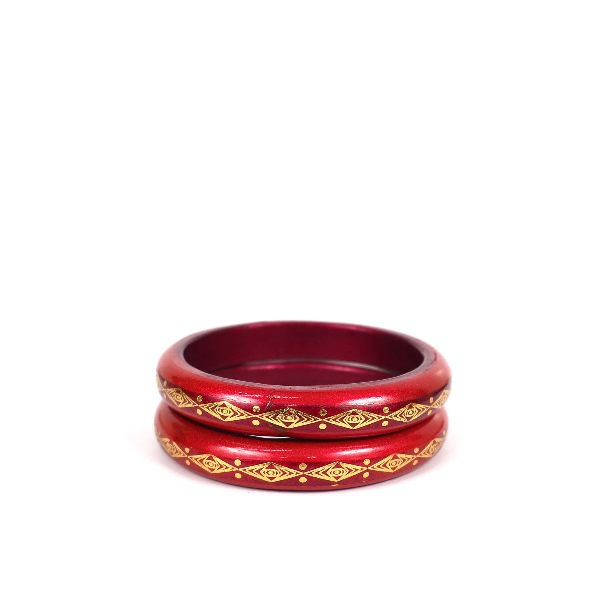 HM  Rajasthani Flowers Design  Work Lac Bangles Set - Maroon (Pair 2)