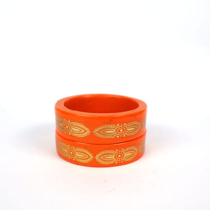 HM  Printed Rajasthni Lac Bangles For Girls And Woman  Orange Colour