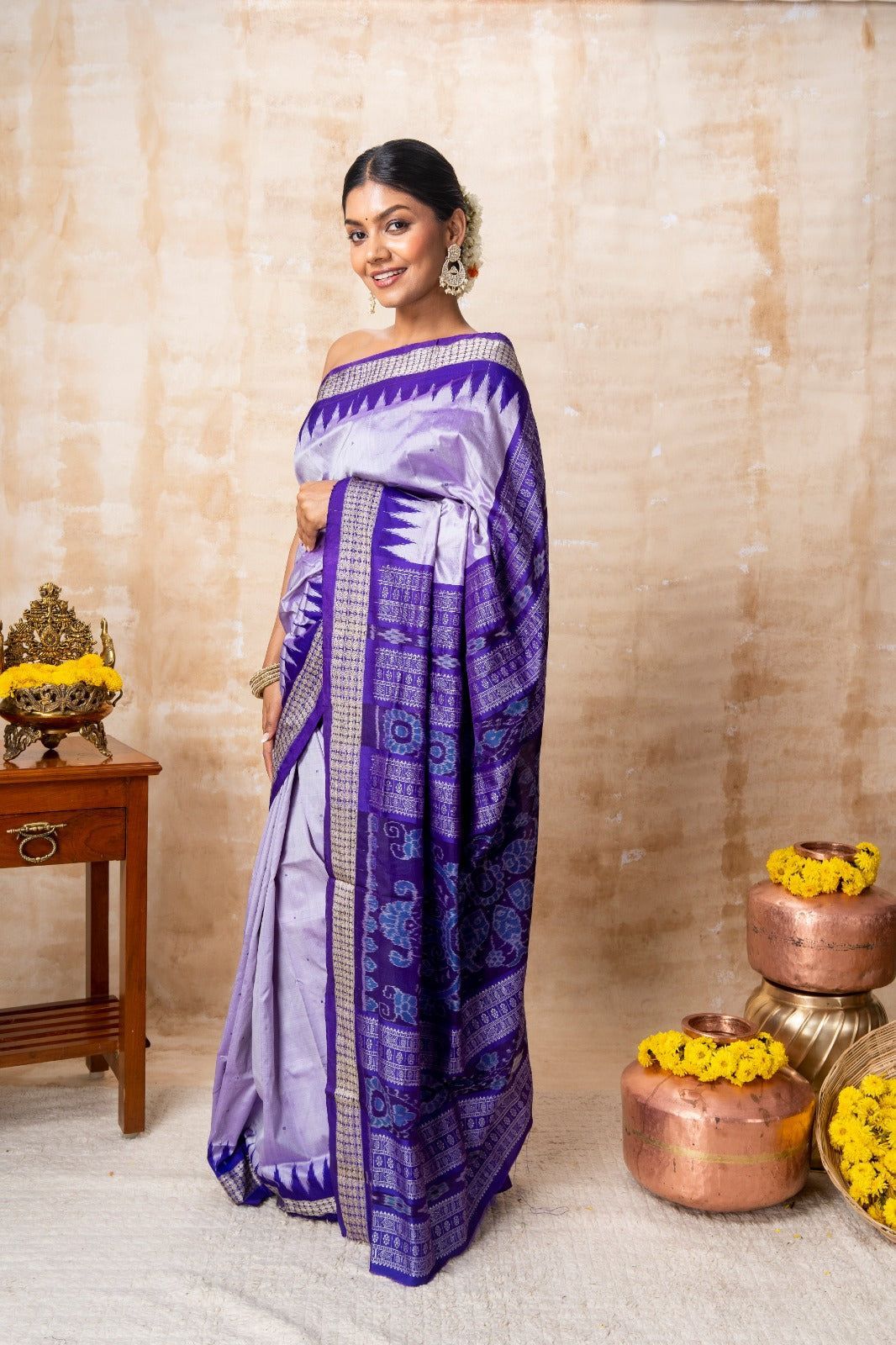 Lavender Dotted Ikkat Silk Saree