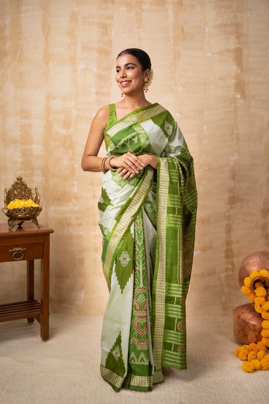 Light Green & Silver Silk Saree