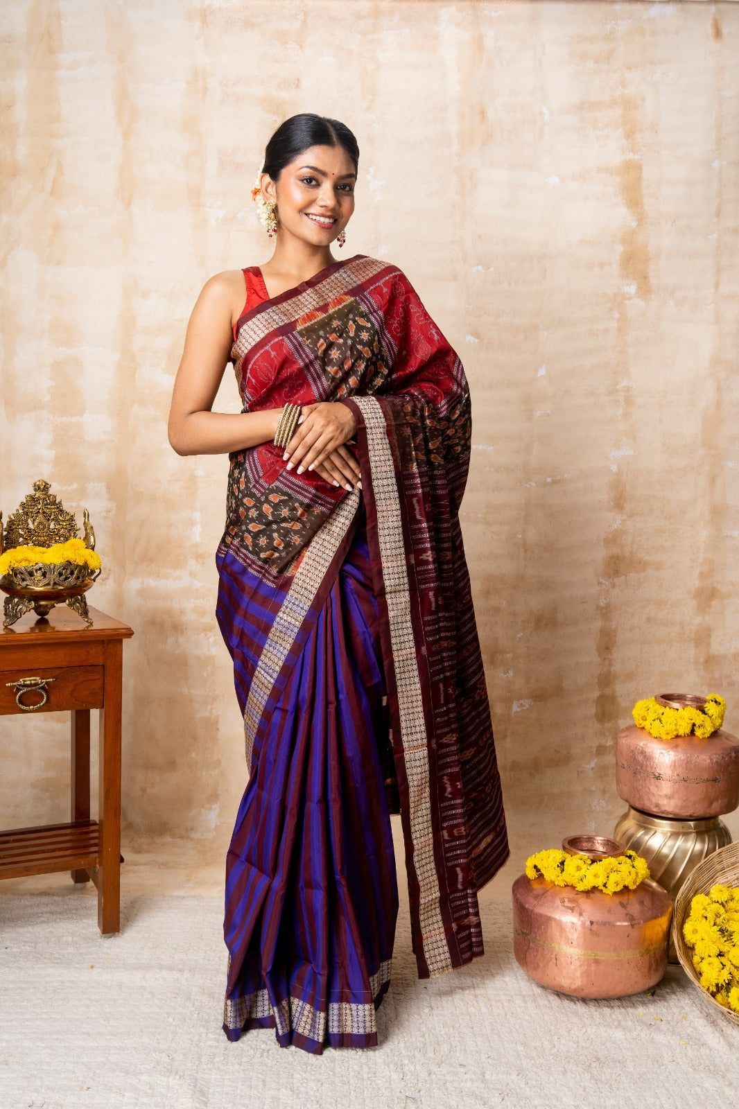 Red & Violet Bird Motif Silk Saree