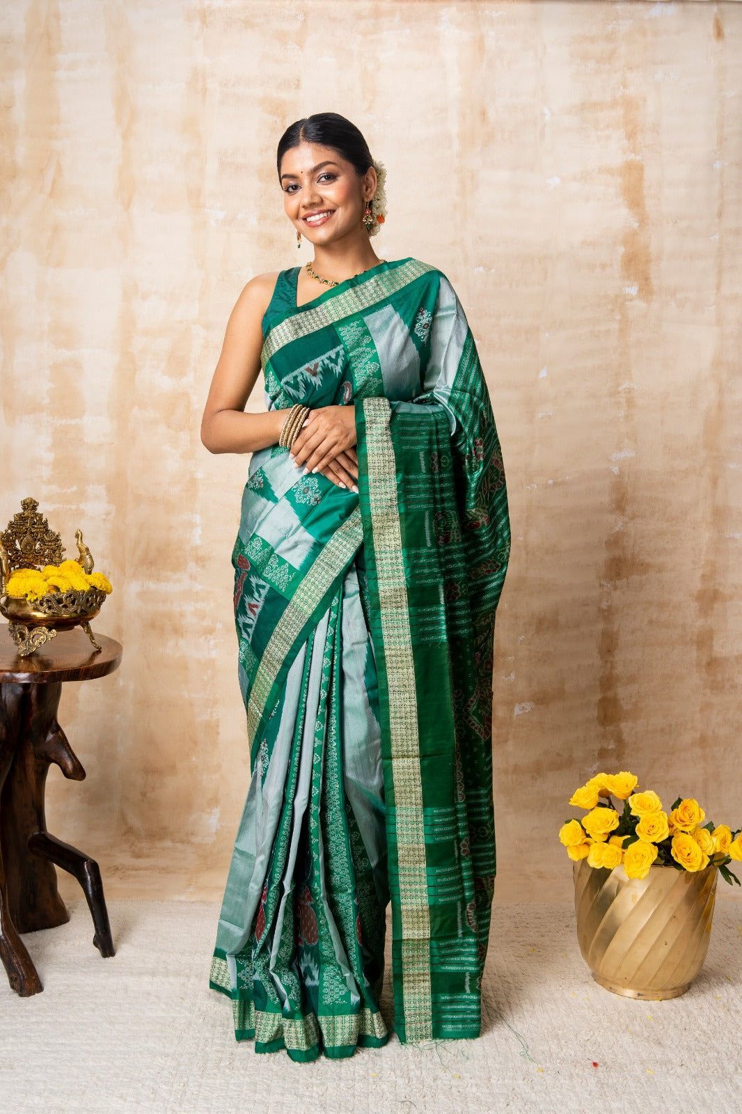 The Grand Green & Silver Silk Saree