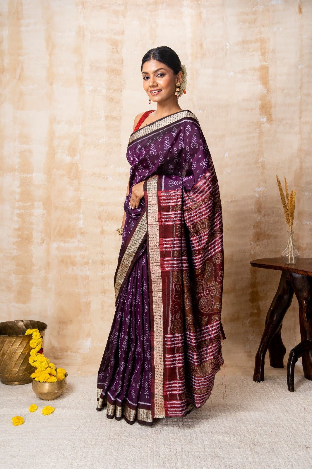 Heritage Violet & Red Silk Saree