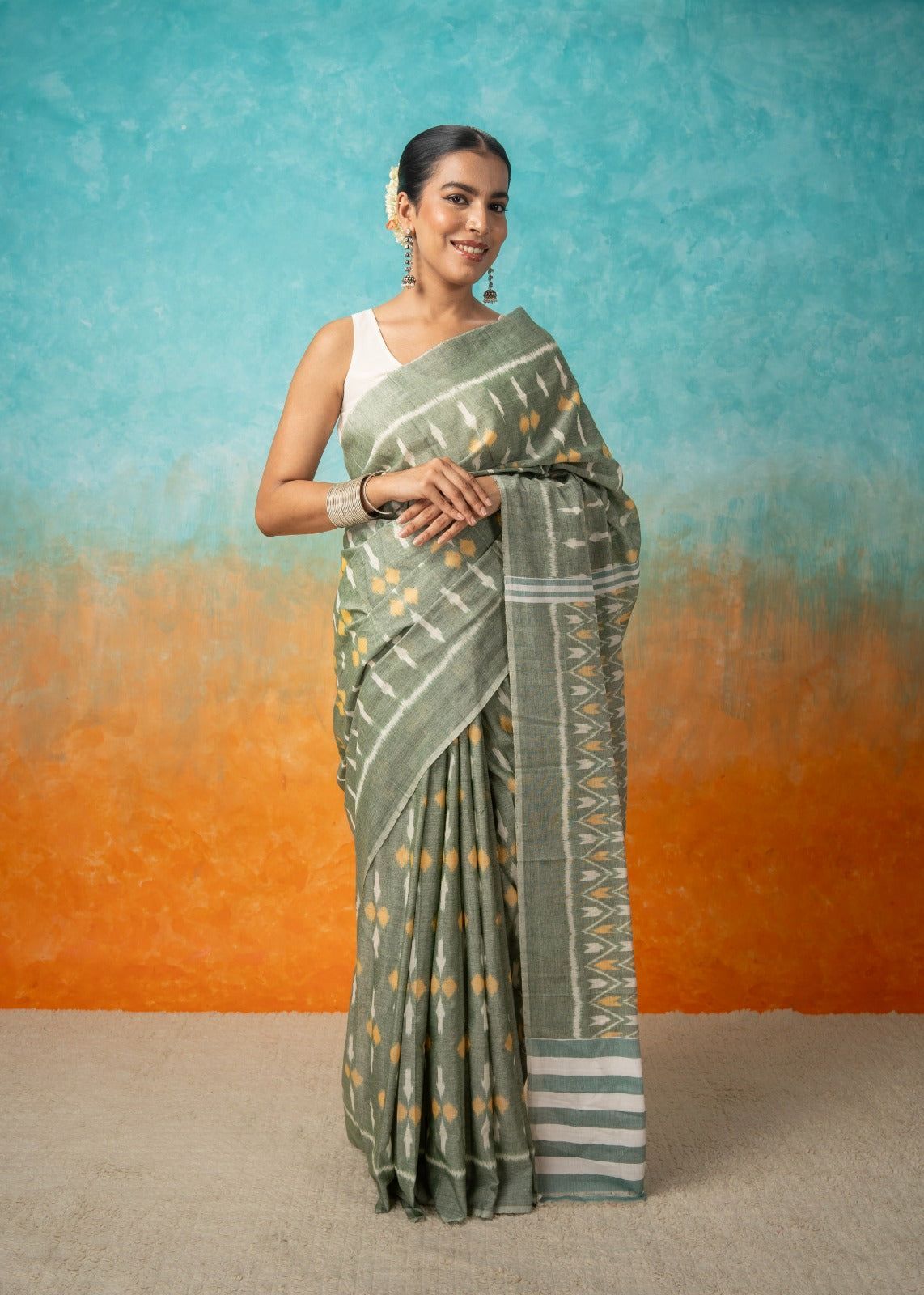 Geo Pattern Earthy Cotton Saree