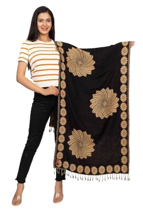 KTI Acrylic/Viscose Stole for women with a Wool Blend for Winter in Black Camel, measuring 28 x 80 inches, with the assigned Art No. 2855 Black Camel Made In India.