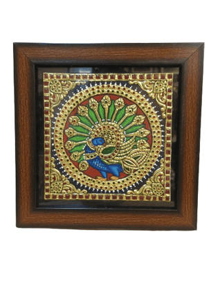 Tanjore Painting Peacock with 10"*10" synthetic frame