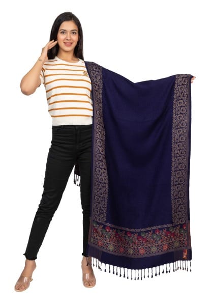 KTI Acrylic/Viscose Stole for women with a Wool Blend for Winter in Navy Blue, measuring 28 x 80 inches, with the assigned Art No. 2919 Navy Blue Made In India