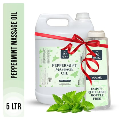 Rubz Peppermint Body Massage Oil | Relaxing, Soothing & Destressing Body Massage Oil for Men & Women | Best for Aromatherapy & Full Body Spa | 5 Litre