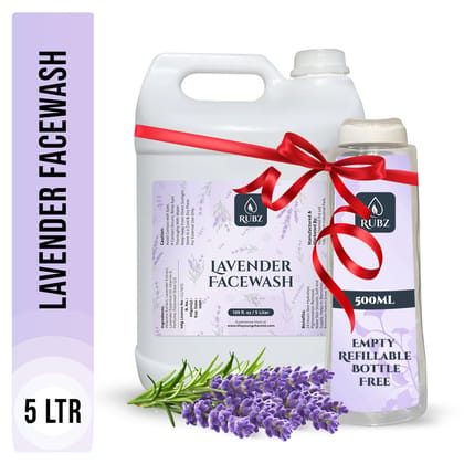 Rubz Lavender Face Wash | Enriched with Pure Lavender Extract | Purifying Face Wash for Men & Women | Sulphate & Paraben Free | Best for Salon, Spa and Hotel | 5 Litre