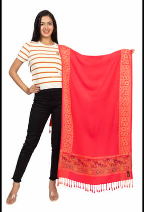 KTI Acrylic/ Viscose Stole for women with a Wool Blend for Winter in Red, measuring 28 x 80 inches, with the assigned Art No. 2919. Red Made In India.