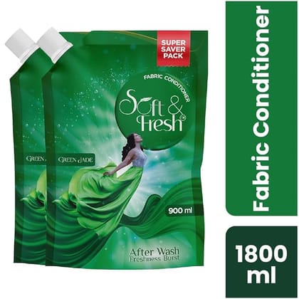 Soft & Fresh Combo Pack of Green Jade 2X900ml, best Fabric Conditioner softener increase freshness and softness 900ml refill pouch pack of 2