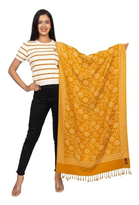 KTI Acrylic/Viscose Stole for women with a Wool Blend for Winter in Yellow, measuring 28 x 80 inches, with the assigned Art No. 2927 Yellow Made In India.