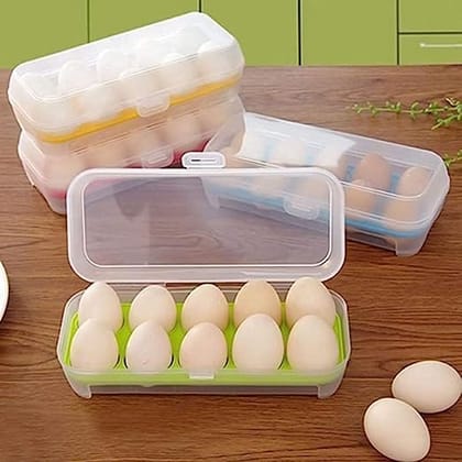 MANNAT  Plastic Egg Storage Box or Egg Trays for Refrigerator with Lid & Handles Egg Tray Box for 10 Grids Egg(1 Box),Transparent