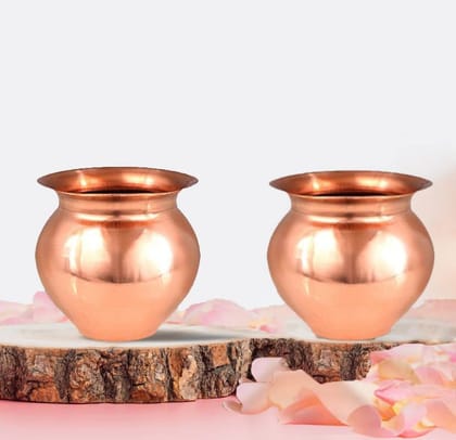 EVEREST Pure Copper Small Kalash Lota for Temple and Pooja Purpose (Small Kalash Design)-(150 ML) 2 Piece Copper Kalash