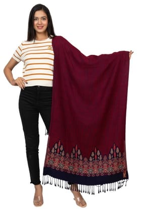 KTI Acrylic/Viscose Stole for women with a Wool Blend for Winter in Dark Maroon, measuring 28 x 80 inches, with the assigned Art No. 3063 Dark Maroon Made In India.