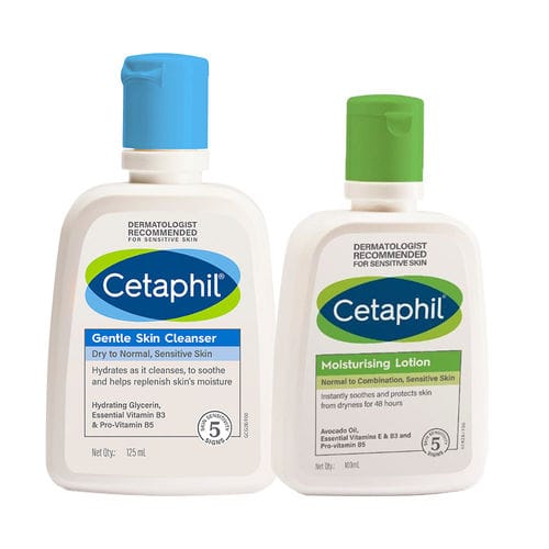 Cetaphil Gentle Skin Cleanser (125 ml) + Moisturising Lotion (100 ml) Combo Pack of 2
