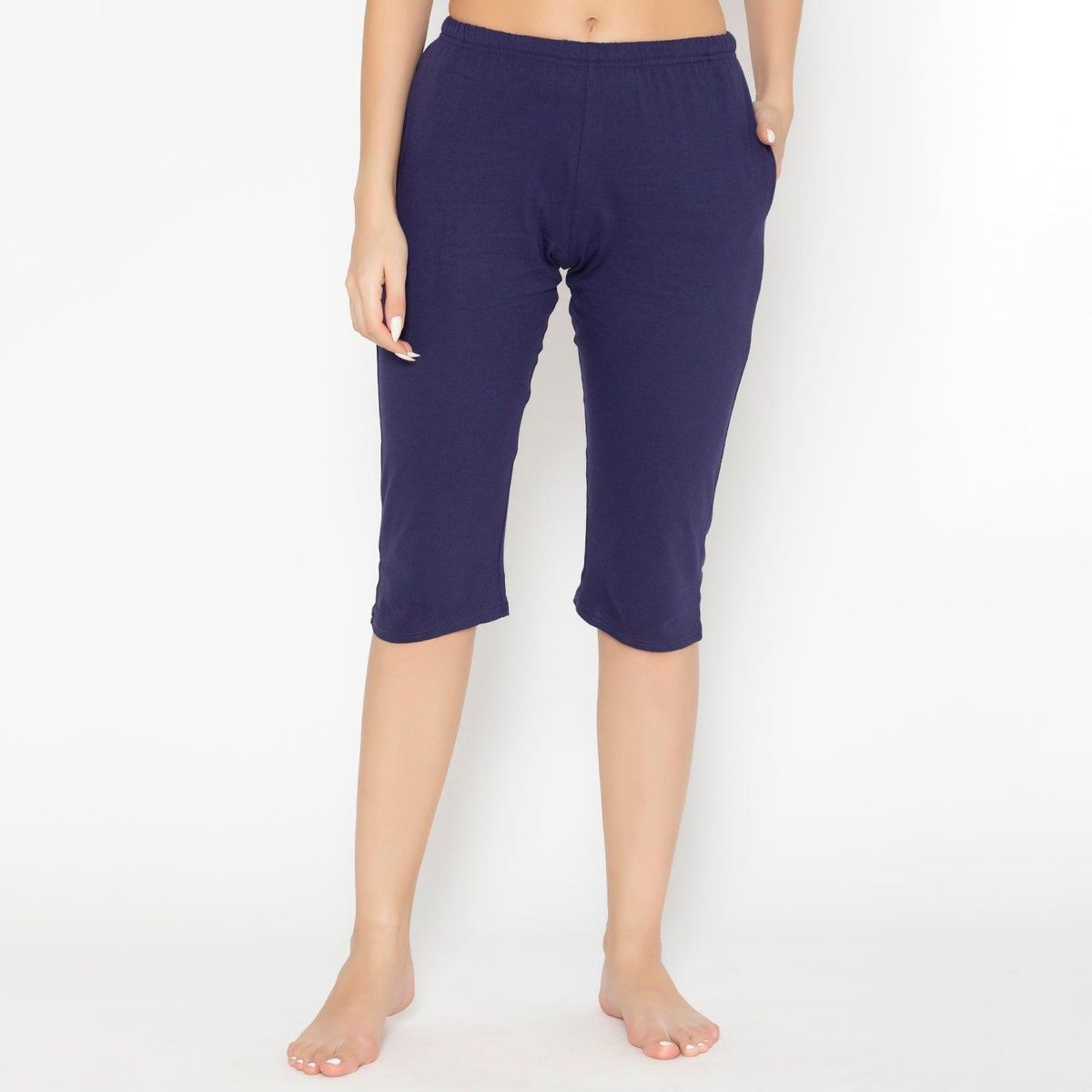 Women's Plain Knitted Capri - Navy Astral Aura S