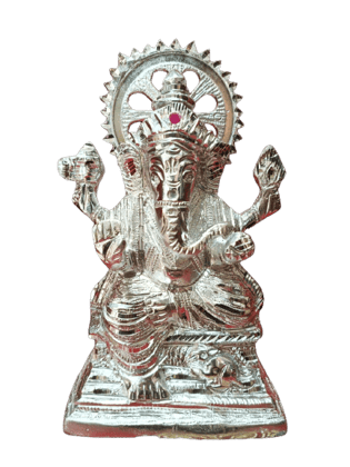 White Metal Ganesh Idol 8 inches