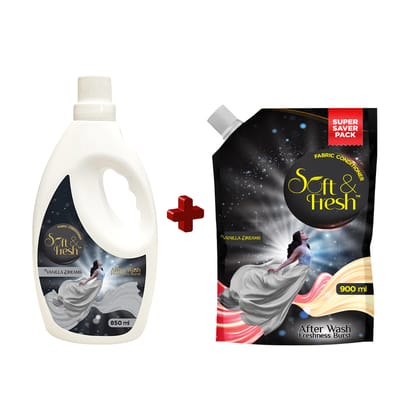Soft & Fresh Vanilla Dreams Fabric Conditioner Combo [Bottle + Pouch] (850ml+900ml) increase freshness and softness