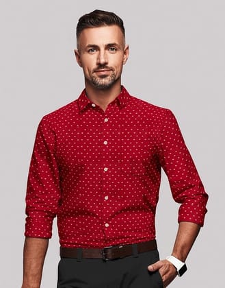 JSPARK Premium Polka Print Cotton Shirt for Men | Cotton Shirt | Printed Shirt | Polka Dot Shirt | Full Sleeves