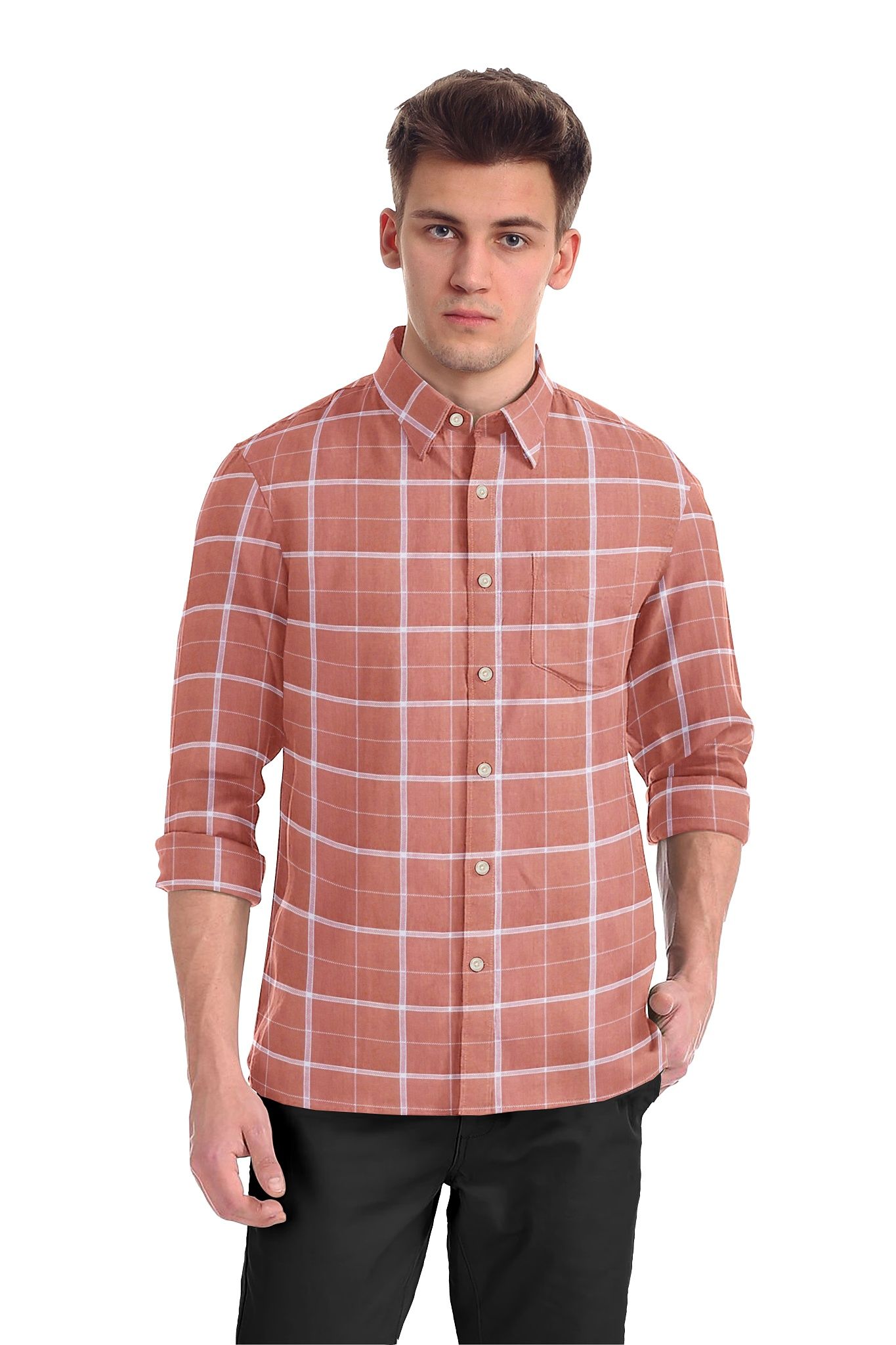 JSPARK Premium Cotton Checkered Formal Shirt for Men – Checks Regular Fit Full Sleeve Men’s Shirts, Gents Long Sleeves Check Dress Shirt, Smart Formals, Work Wear, Business Casual