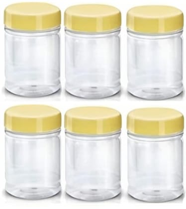 MANNAT  Round Plastic Jar Storage Containers For Kitchen,Aachar Pickle,Dal,Dry Fruits,Masala,Spices,Grocery,Grains Storage-100ml,(Set of 6)