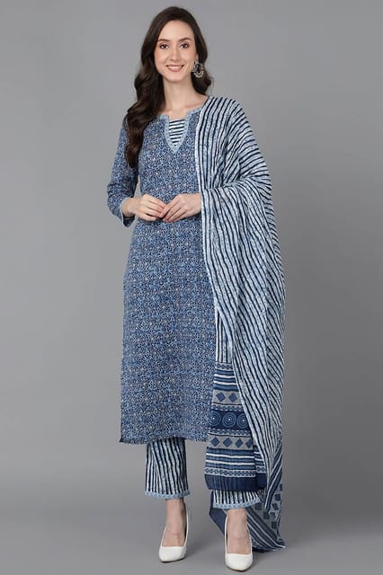 Buy Aurelia Pink & Blue Floral Print Kurta Pant Set With Dupatta for Women  Online @ Tata CLiQ